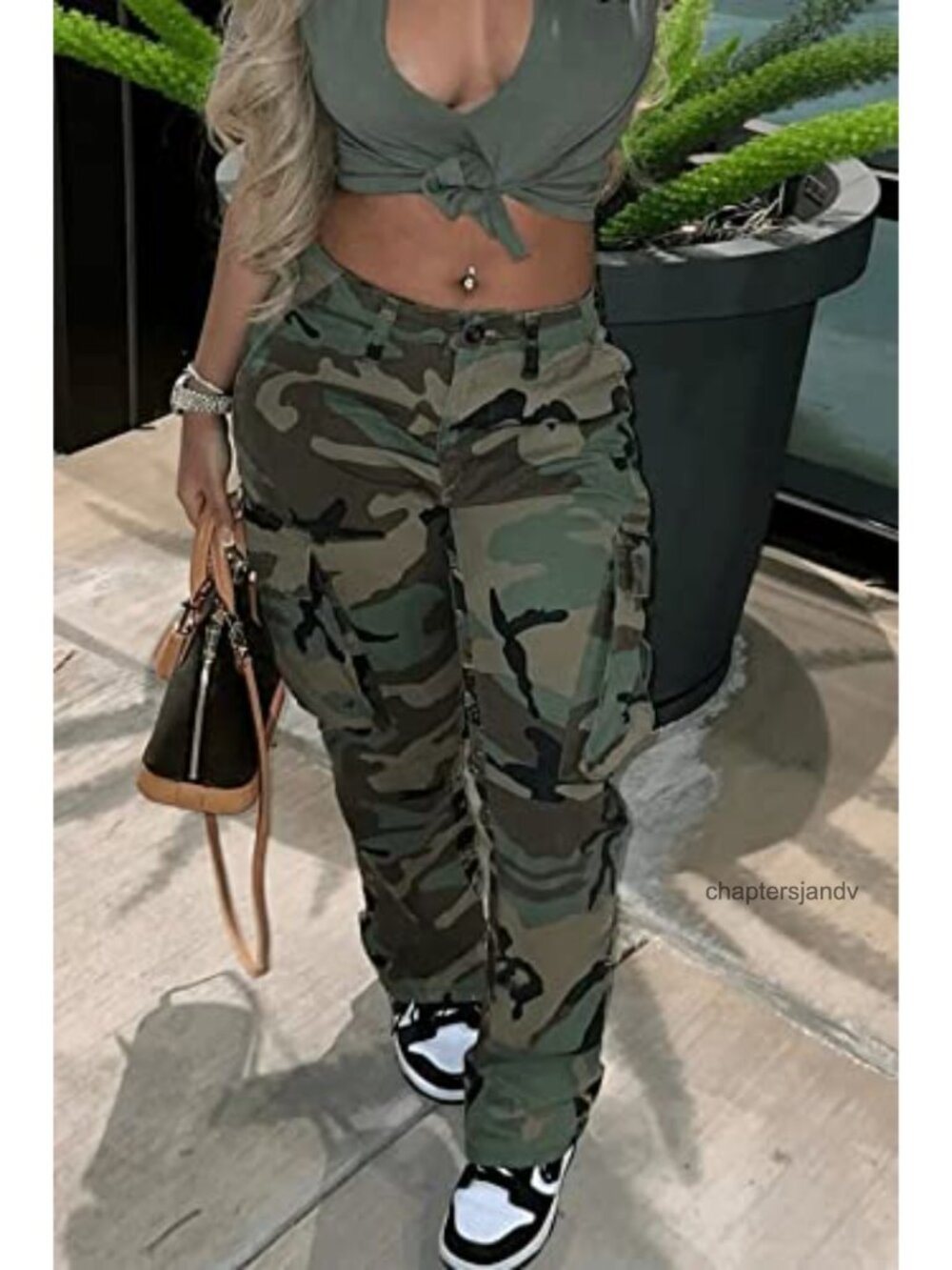 Plus Size Camo Cargo Pants High Waisted Joggers Loose Fit Polyester - Picture 5 of 6